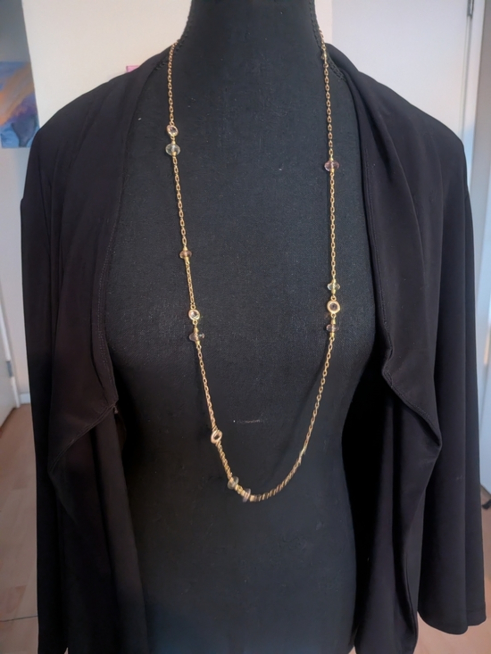 Vintage Liz Claiborne Gold Tone Multi Strand Beaded Station Necklace Signed LC